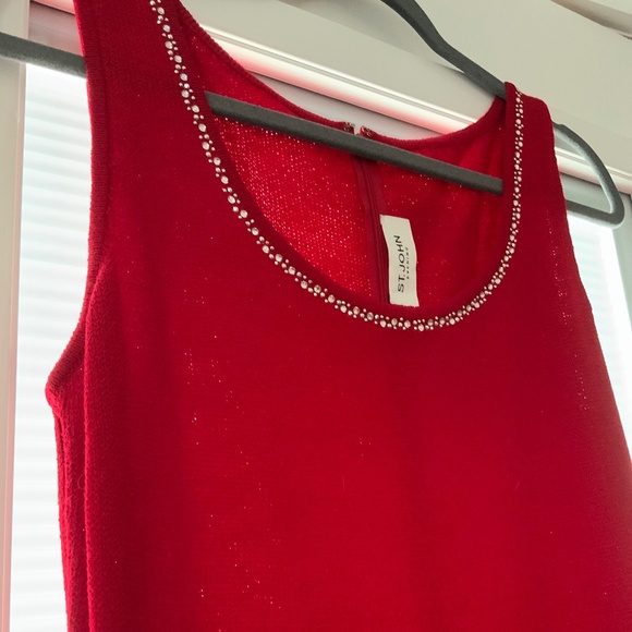 St.John Evening Sleeveless Knit Red Holiday Dress Rhinestone Neckline 6 - Picture 2 of 12